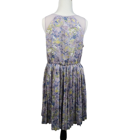 LC Lauren Conrad pleated floral tank dress women's 12 lavender lined pull-on - Picture 2 of 16